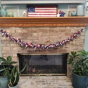 Red, White & Blue Felt Ball & fabric strip Garland, 6'